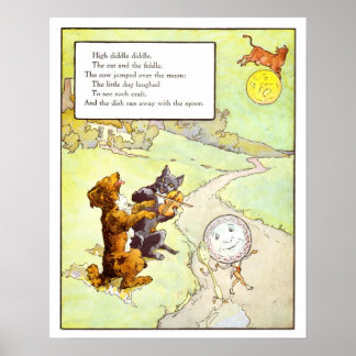 Antikes Kinderzimmer-Druckbild - Katze und Fiedel Poster