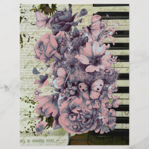 Antikes Klavier und Blumen auf altem Papier