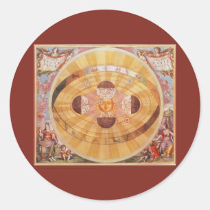 Antikes kopernikanisches Sonnensystem, Vintage Ast Runder Aufkleber