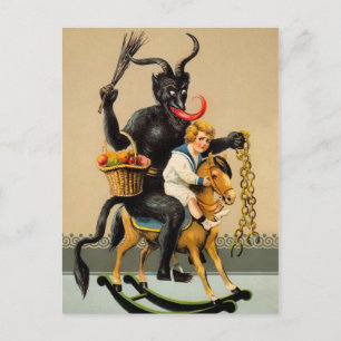 Antikes Krampus-Schaukelpferd Postkarte