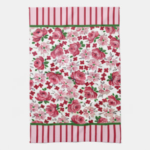 Antikes Küchenhandtuch mit rosa Rosen Küchentuch