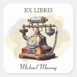 Antikes Kupfertelefon Buchzeichen Quadratischer Aufkleber