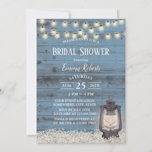 Antikes Laternengebirge Rustikales Dusty Blue Brau Einladung (Vorderseite)