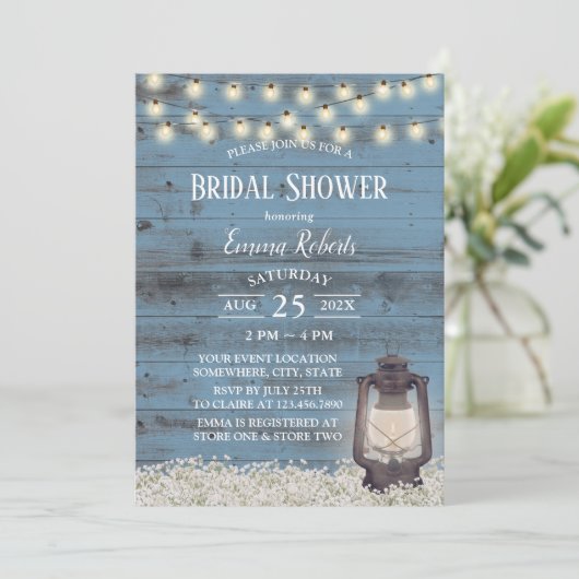 Antikes Laternengebirge Rustikales Dusty Blue Brau Einladung (Stehend Vorderseite)