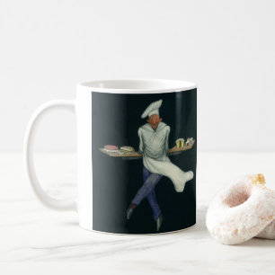 Antikes Lebensmittelgeschäft, Bäcker mit Gebäckdes Kaffeetasse