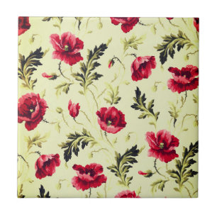 Antikes leuchtend rotes Mohnblumenmuster Fliese