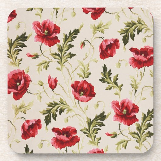 Antikes leuchtend rotes Mohnblumenmuster Getränkeuntersetzer (Vorderseite)
