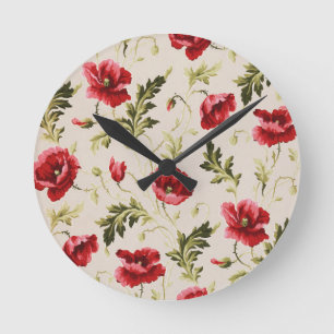 Antikes leuchtend rotes Mohnblumenmuster  Runde Wanduhr