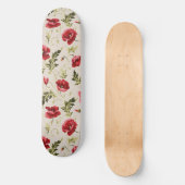 Antikes leuchtend rotes Mohnblumenmuster Skateboard (Vorderseite)