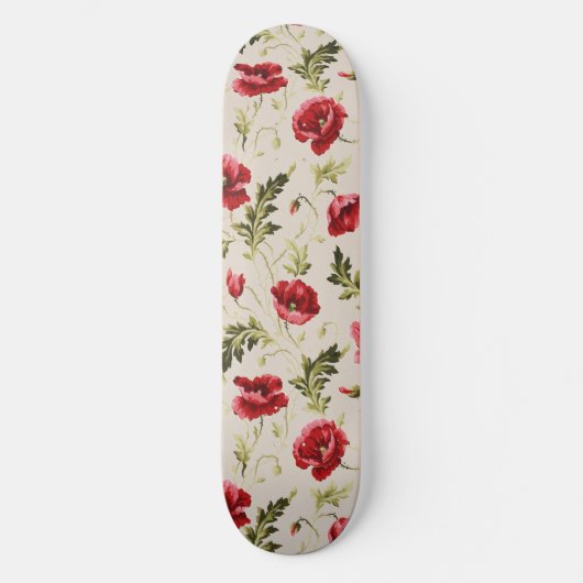 Antikes leuchtend rotes Mohnblumenmuster Skateboard (Vorderseite)