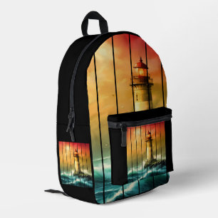 Antikes Leuchtturm-Meerufer-Ozean-Uhr Bedruckter Rucksack
