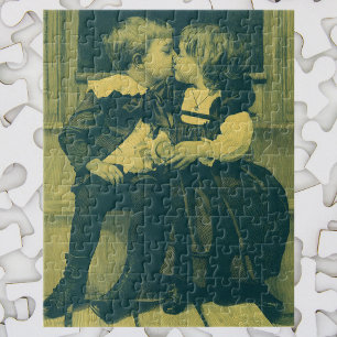 Antikes Liebes- und Romantik-Foto, Kinder küssen s Puzzle