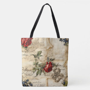 Antikes Liebesbrief-Pergament mit Blumen Tasche