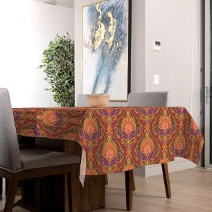 Antikes Lila, Bordeaux und Gold Blumenmuster Tischdecke