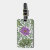 Antikes Lila Moosgrün William Morris Blumenmuster Gepäckanhänger (Vorderseite vertikal)