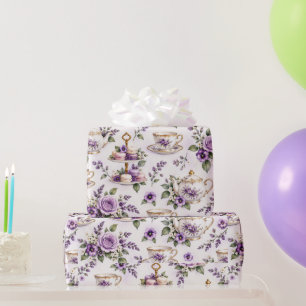 Antikes lila Teeparty-Muster   Geschenkpapier