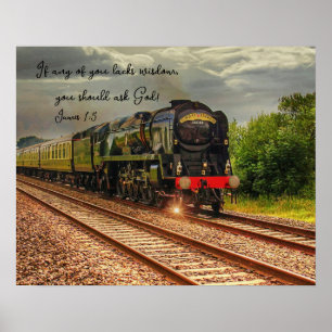 Antikes Lokomotiven-Landfoto mit Weisheit Poster