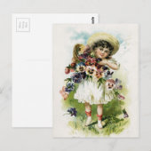Antikes Mädchen mit Stiefmütterchen Postkarte (Vorne/Hinten)