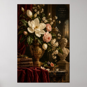 Antikes Magnolien-Blumen-Stillleben-Wandkunst Poster
