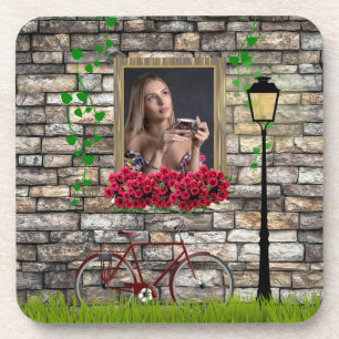 Antikes Märchen-Fahrrad-Rosen Mädchen-Foto-Rahmen Getränkeuntersetzer