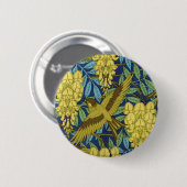 Antikes Marineblau-Vogel- und Gelb-Blumenmuster Button (Vorne & Hinten)