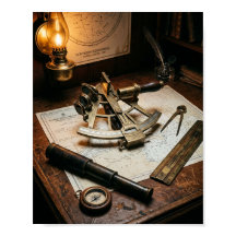Antikes Messing-Sextant & Navigations-Schreibtisch