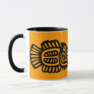 Antikes mexikanisches Fischmotiv Keramikbecher Tasse