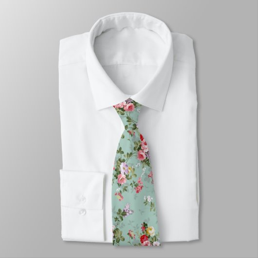 Antikes Mintgrün Blumenmuster Krawatte (Gebunden)