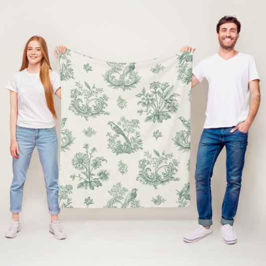 Antikes Mintgrün-Vogel-Toile-Blumenmuster Fleecedecke (Beispiel)