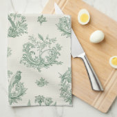 Antikes Mintgrün-Vogel-Toile-Blumenmuster Geschirrtuch (Viertel Falte)