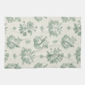 Antikes Mintgrün-Vogel-Toile-Blumenmuster Geschirrtuch (Horizontal)