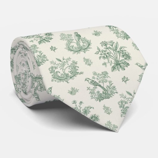 Antikes Mintgrün-Vogel-Toile-Blumenmuster Krawatte (Gerollt)