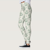 Antikes Mintgrün-Vogel-Toile-Blumenmuster Leggings (Links)
