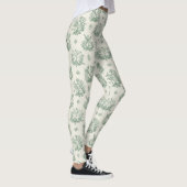 Antikes Mintgrün-Vogel-Toile-Blumenmuster Leggings (Rechts)
