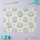 Antikes Mintgrün-Vogel-Toile-Blumenmuster Seidenpapier (Basteln)