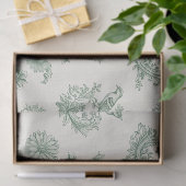 Antikes Mintgrün-Vogel-Toile-Blumenmuster Seidenpapier (Geschenk)