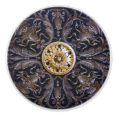 Antikes mittelalterliches goldverputztes Holzschni Keramikknauf (Vorderseite)