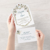 Antikes Monogramm Blumenranke All In One Einladung (Abreißen)