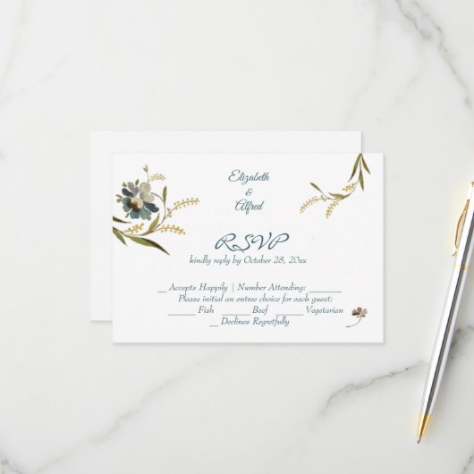 Antikes Monogramm Blumenranke RSVP Karte (Vorderseite/Rückseite Beispiel)
