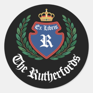 Antikes Monogramm Krone Kranz Ex Libris Blaue Kron Runder Aufkleber