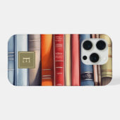 Antikes Monogramm mit Wasserfarben-Bücherstapel iPhone Hülle (Rückseite (Horizontal))