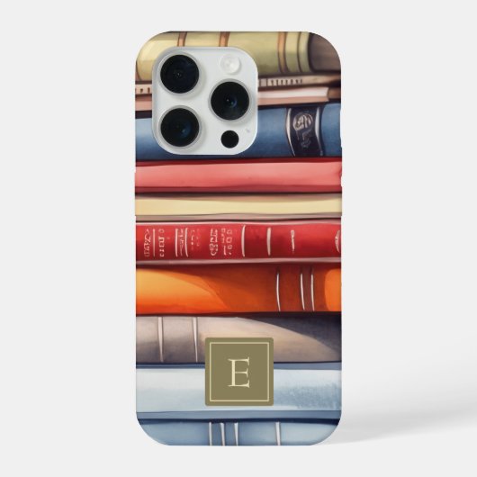 Antikes Monogramm mit Wasserfarben-Bücherstapel iPhone Hülle (Rückseite)