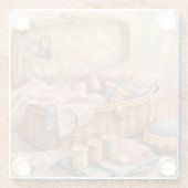 Antikes Nähkörbchen Landhausstil Pastell Glasuntersetzer (Rückseite)