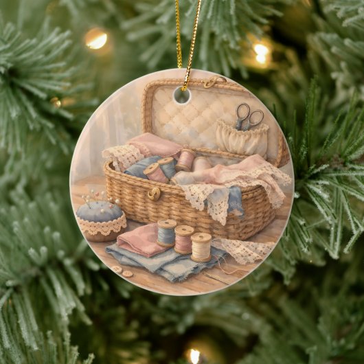 Antikes Nähkörbchen Landhausstil Pastell Keramik Ornament (Baum)