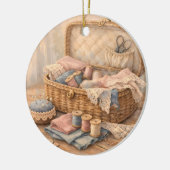 Antikes Nähkörbchen Landhausstil Pastell Keramik Ornament (Links)