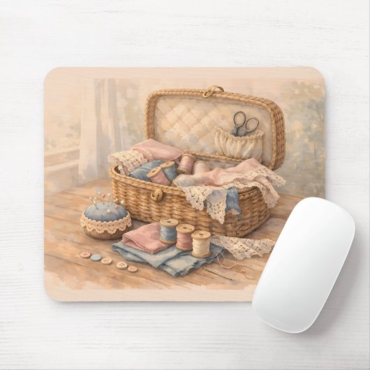 Antikes Nähkörbchen Landhausstil Pastell Mousepad (Mit Mouse)