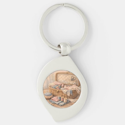 Antikes Nähkörbchen Landhausstil Pastell Schlüsselanhänger (Vorderseite)