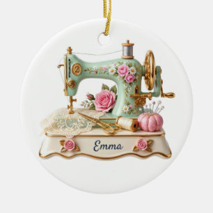 Antikes Nähmaschinen-Ornament mit individuellem Na Keramik Ornament