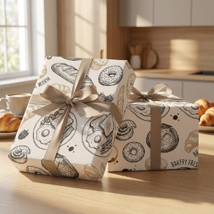 Antikes nahtloses Muster für Frühstücksbäckerei Geschenkpapier