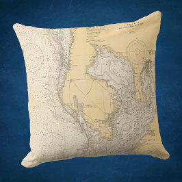 Antikes nautisches Diagramm Tampa Bay Florida Kissen
